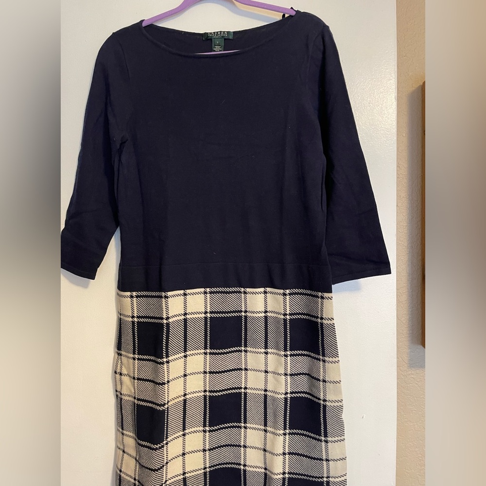 Lauren Ralph Lauren Tartan Plaid Sweater Dress Colorblock Large